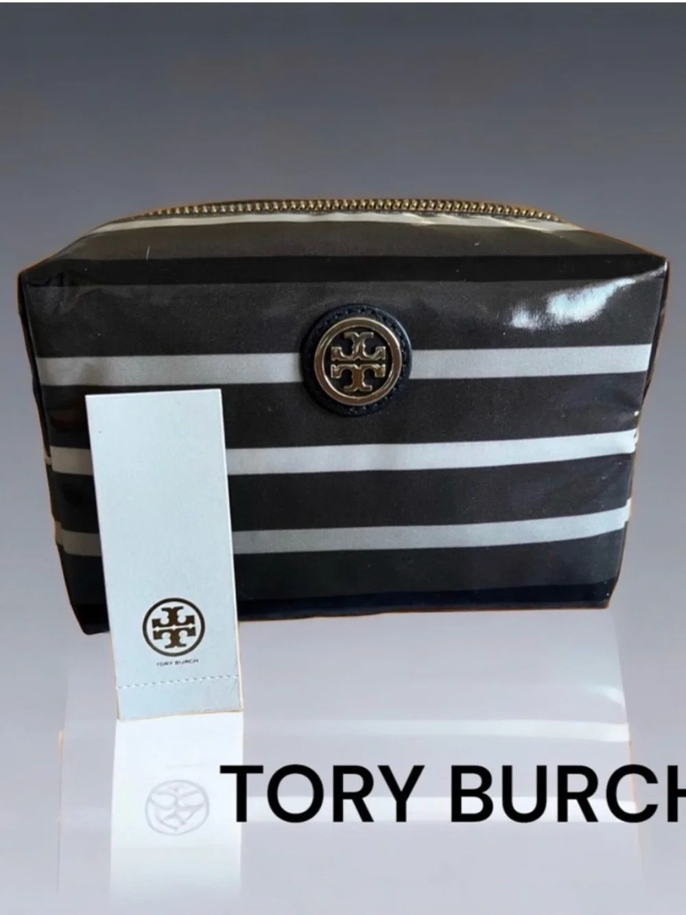 TORY BURCH NEW TAGS MAKEUP COSMETIC BAG BRIGITTE CLASSIC STRIPE
